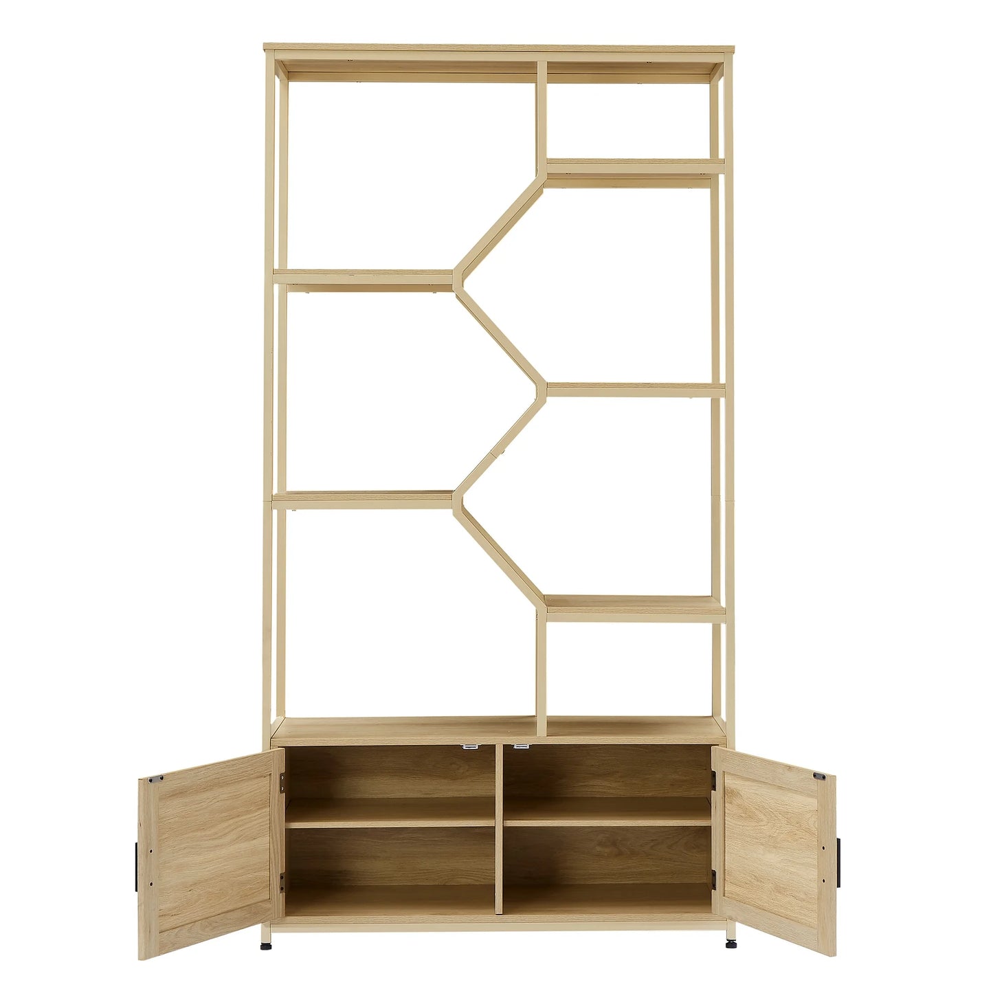 Bookshelf Storage Rack with Cabinet for Living Room Home Office, Natural