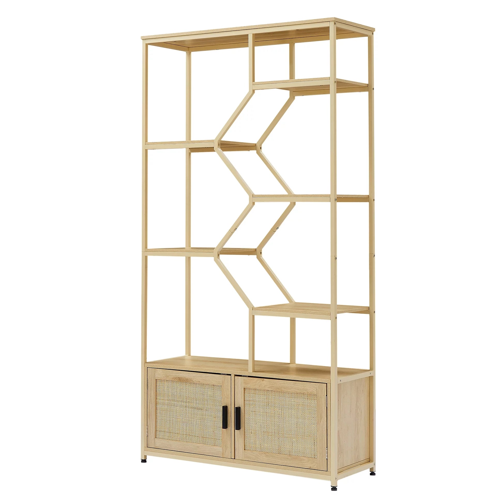 Bookshelf Storage Rack with Cabinet for Living Room Home Office, Natural