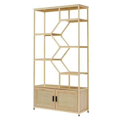 Bookshelf Storage Rack with Cabinet for Living Room Home Office, Natural