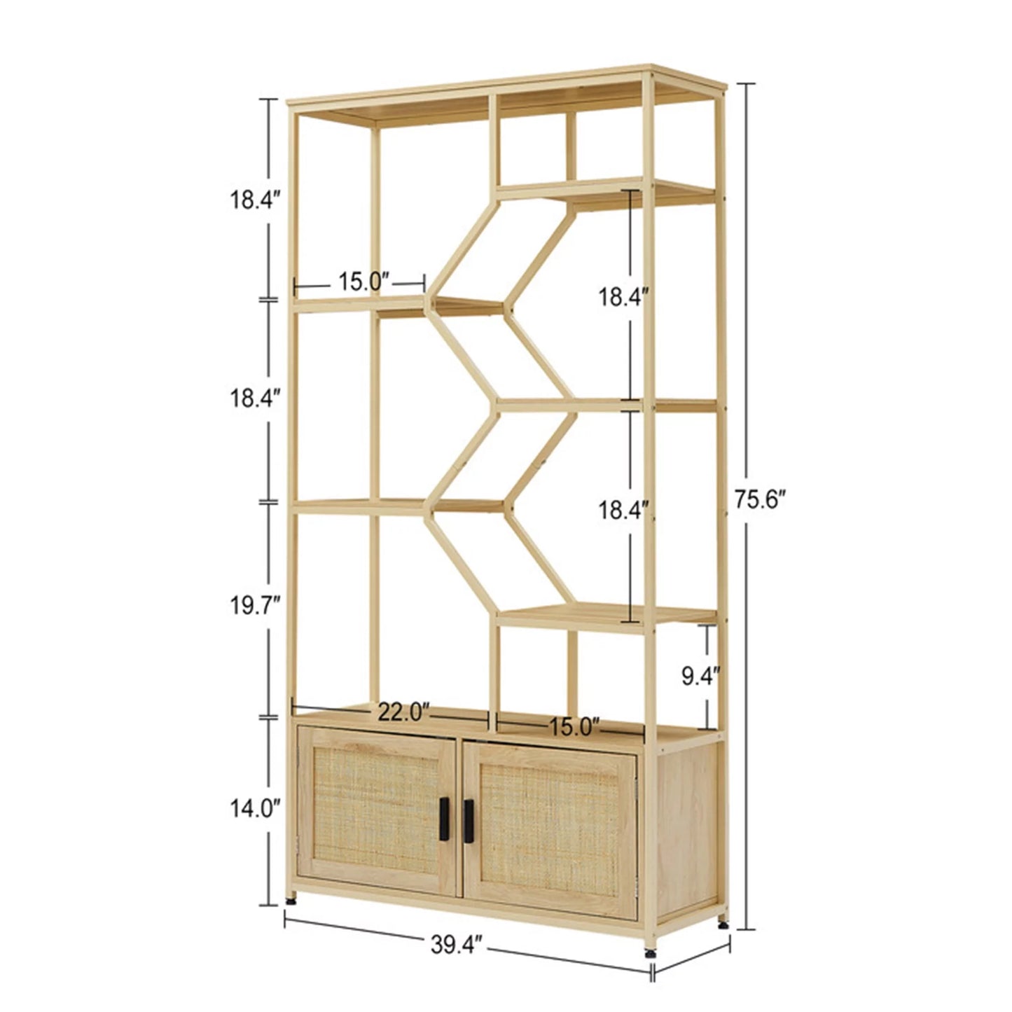 Bookshelf Storage Rack with Cabinet for Living Room Home Office, Natural