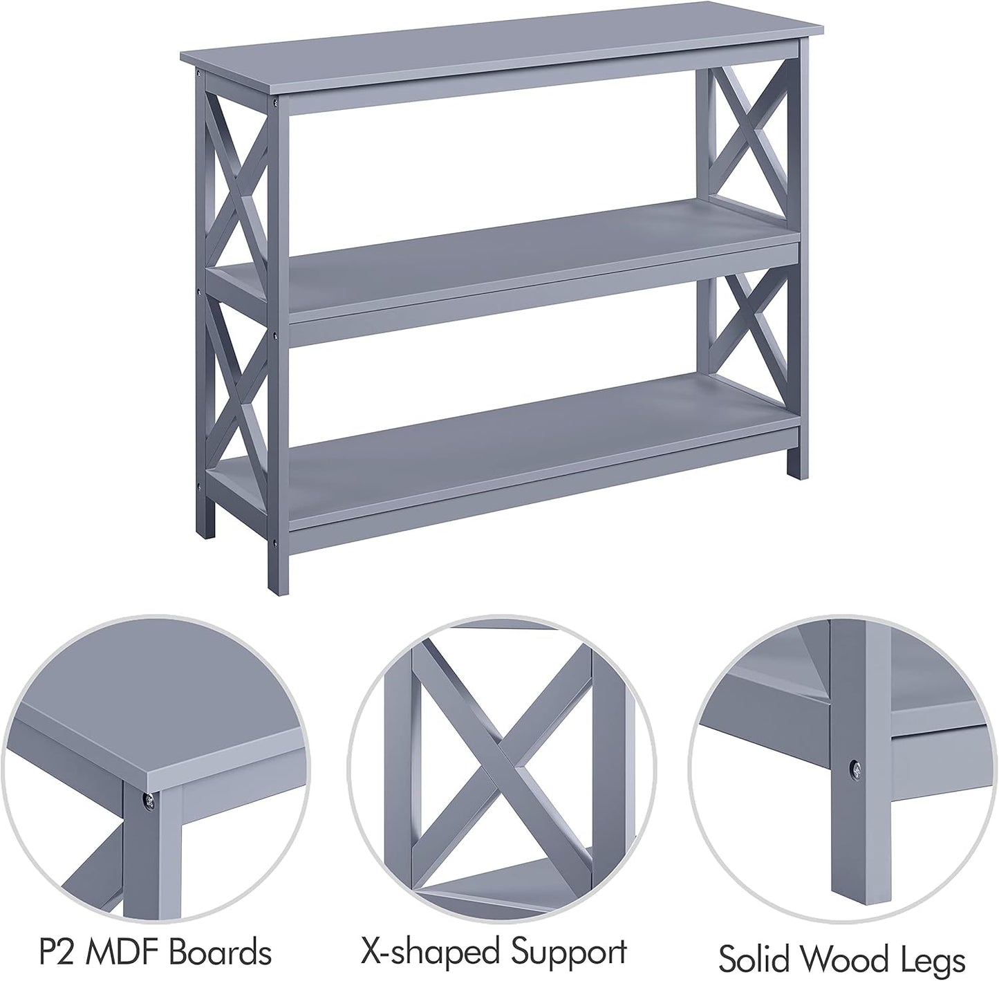 Console Table with 3 Storage Shelves, Entryway Table Sofa Side Table Narrow Long Bookshelf for Hallway Living Room