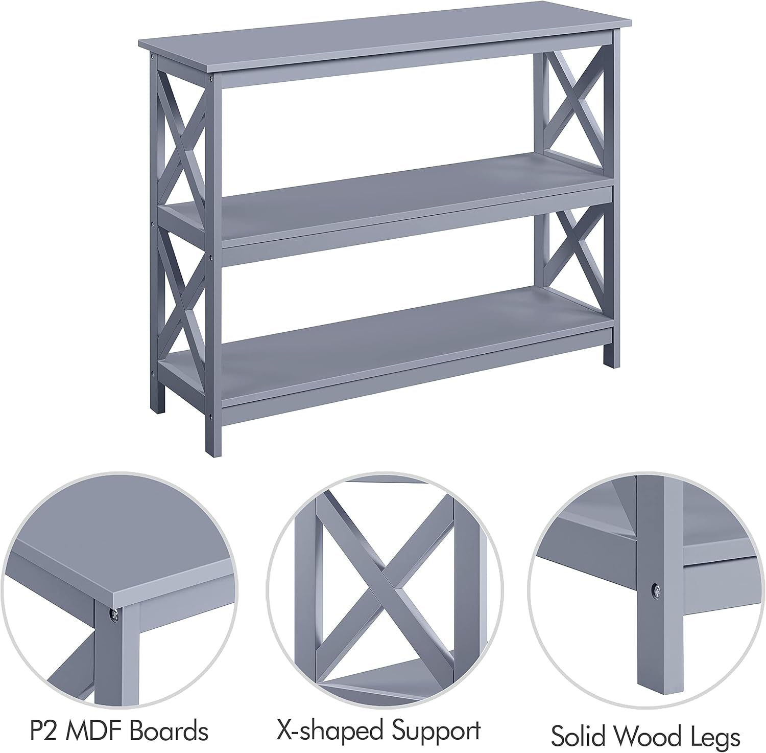 Console Table with 3 Storage Shelves, Entryway Table Sofa Side Table Narrow Long Bookshelf for Hallway Living Room