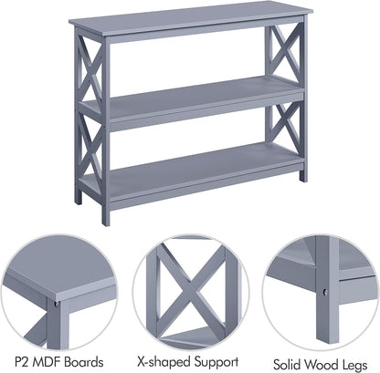 Console Table with 3 Storage Shelves, Entryway Table Sofa Side Table Narrow Long Bookshelf for Hallway Living Room