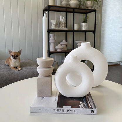 Ceramic Vases for Home Decor, Set of 2 Donut Vases