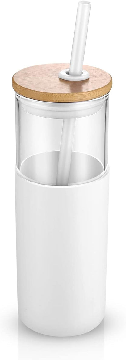 24 Oz Glass Tumbler with Straw and Lid
