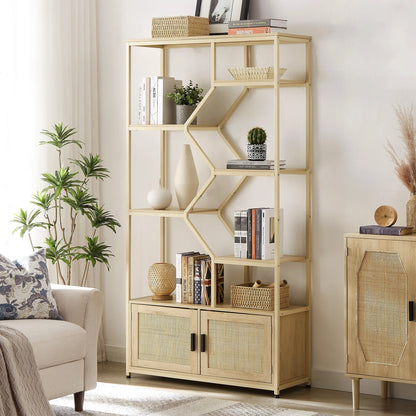 Bookshelf Storage Rack with Cabinet for Living Room Home Office, Natural