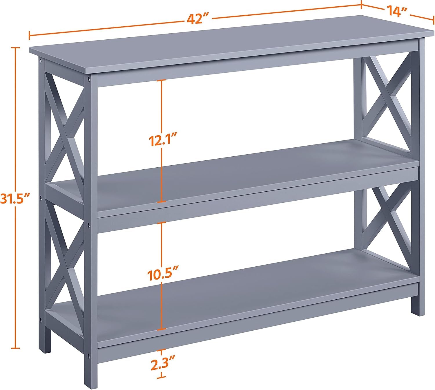 Console Table with 3 Storage Shelves, Entryway Table Sofa Side Table Narrow Long Bookshelf for Hallway Living Room