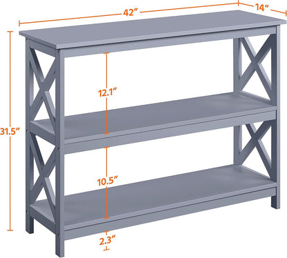 Console Table with 3 Storage Shelves, Entryway Table Sofa Side Table Narrow Long Bookshelf for Hallway Living Room