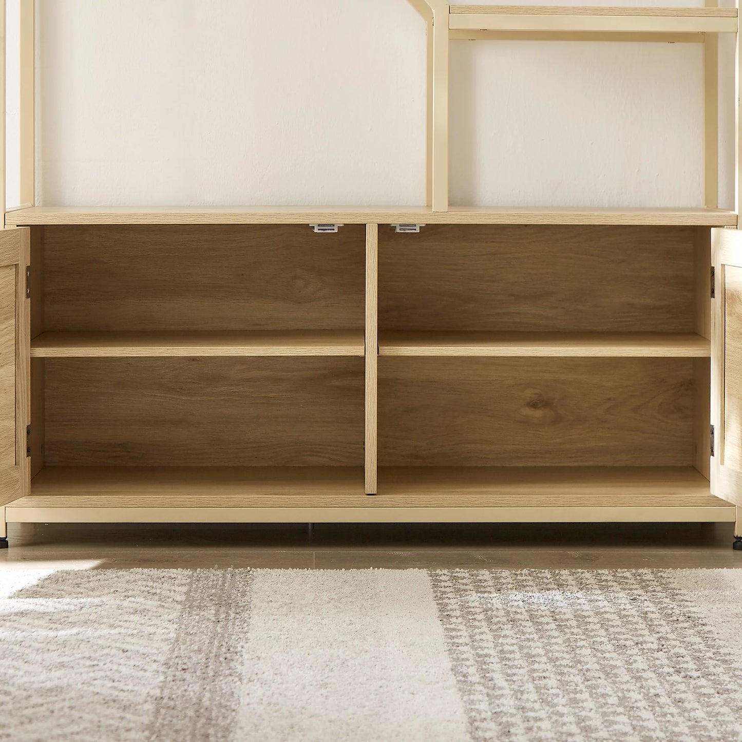 Bookshelf Storage Rack with Cabinet for Living Room Home Office, Natural