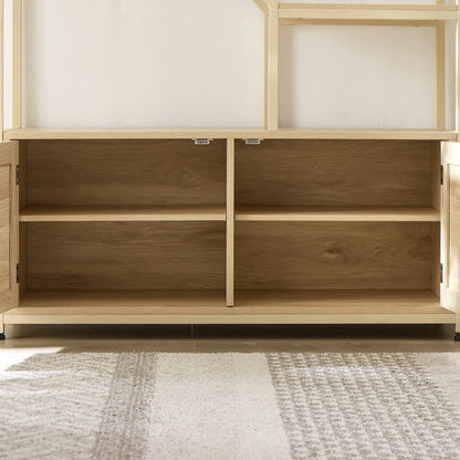 Bookshelf Storage Rack with Cabinet for Living Room Home Office, Natural