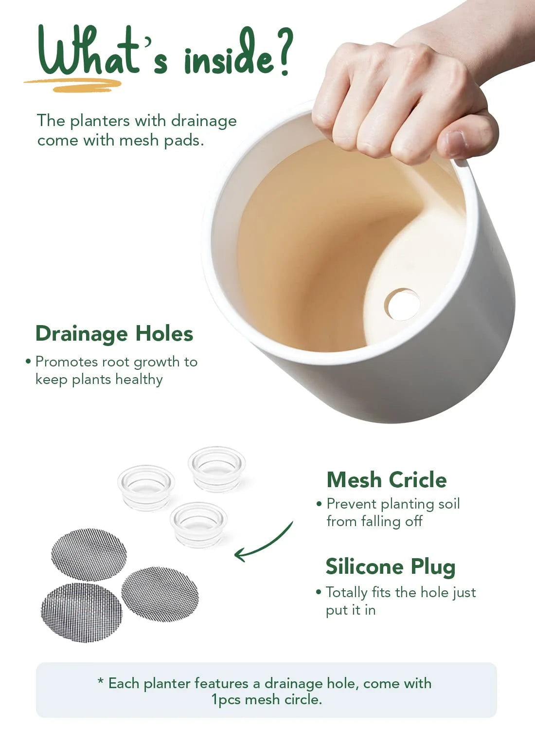 Set of 3 Plant Pots with Drainage Hole & Plug for Indoor & Patio Decor