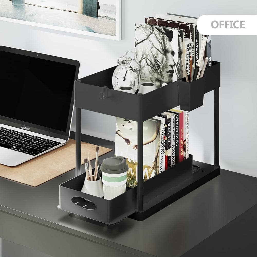 2-Tier Black Sliding under Sink Organizer Storage Cabinet Basket Drawer