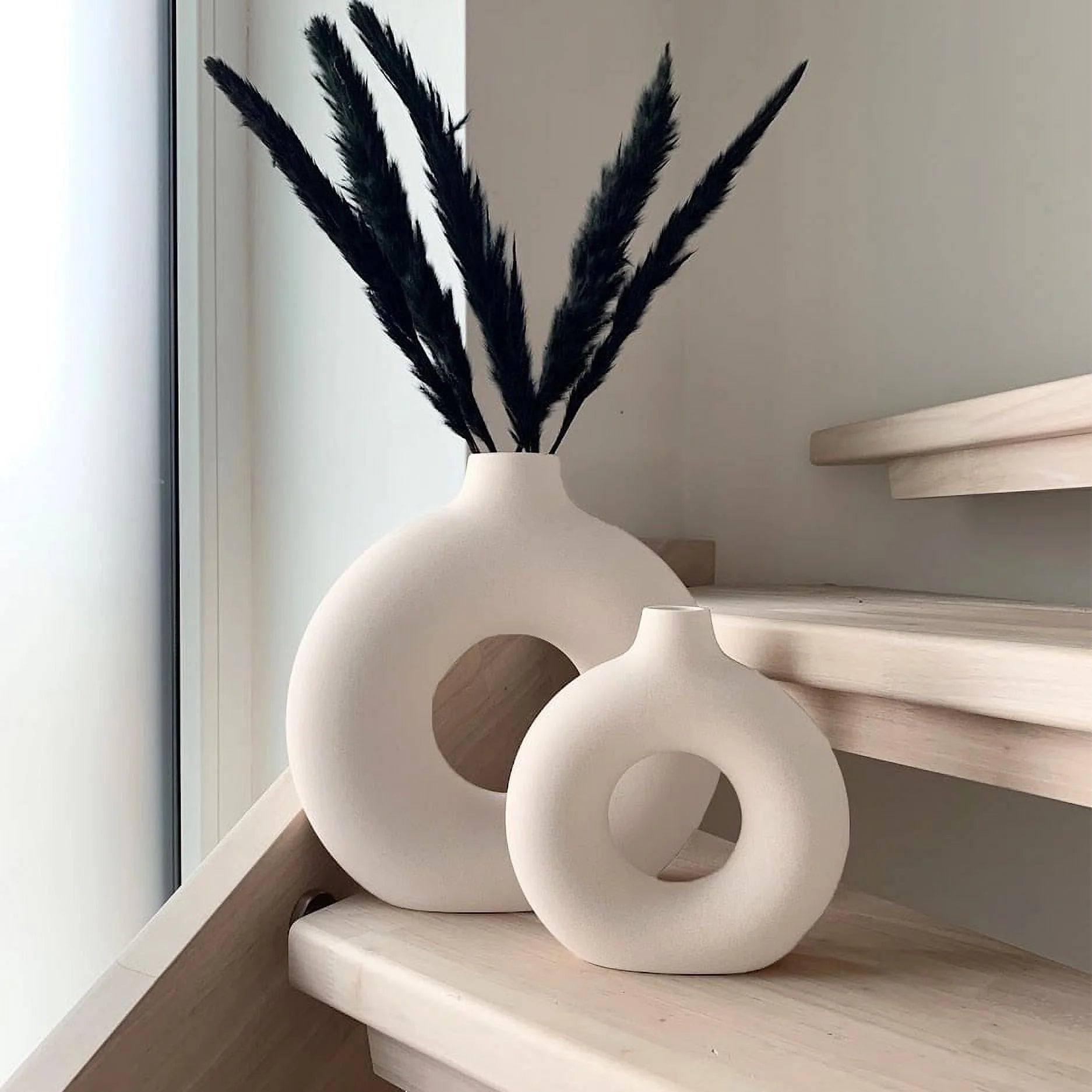 Ceramic Vases for Home Decor, Set of 2 Donut Vases