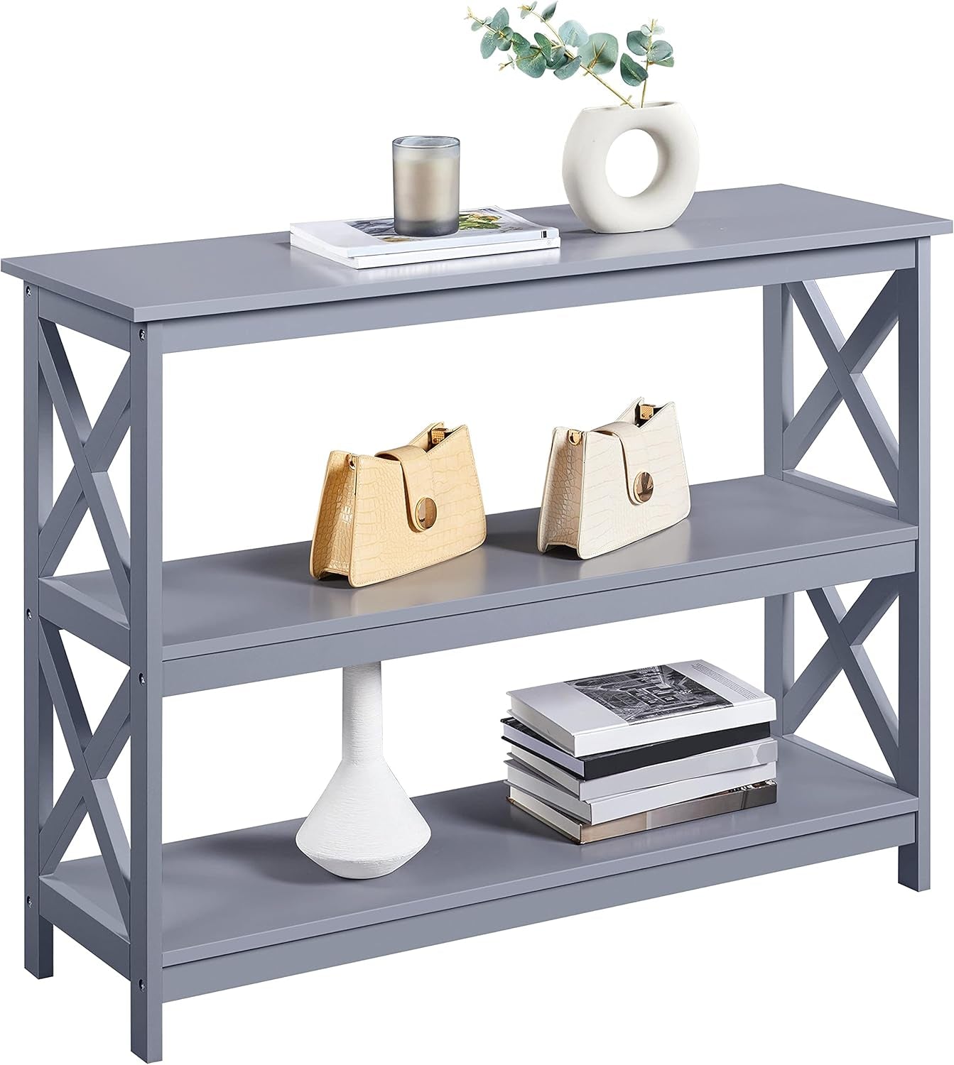 Console Table with 3 Storage Shelves, Entryway Table Sofa Side Table Narrow Long Bookshelf for Hallway Living Room