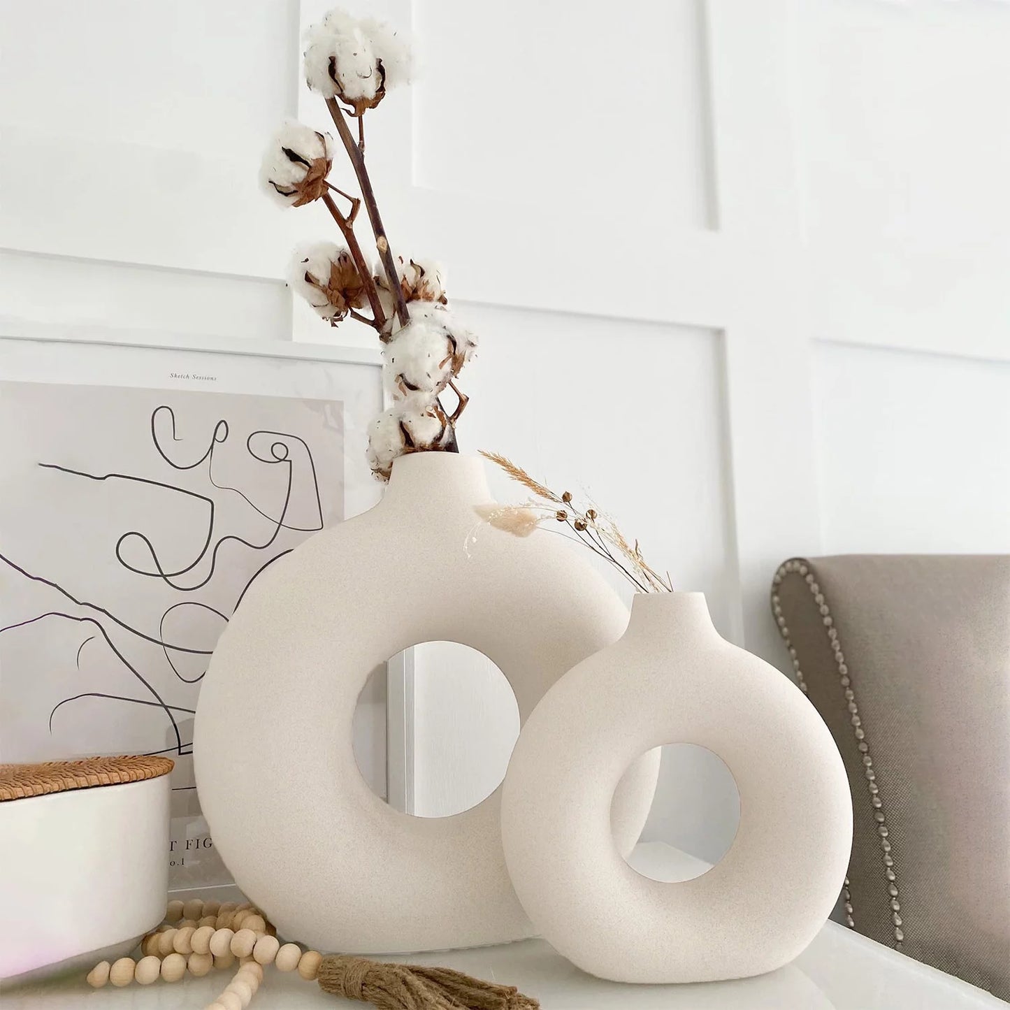 Ceramic Vases for Home Decor, Set of 2 Donut Vases